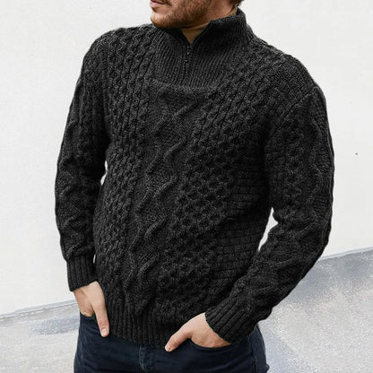 Herren Strickpullover – Hochkragen mit Reißverschluss – Zopfmuster – Warm & Bequem