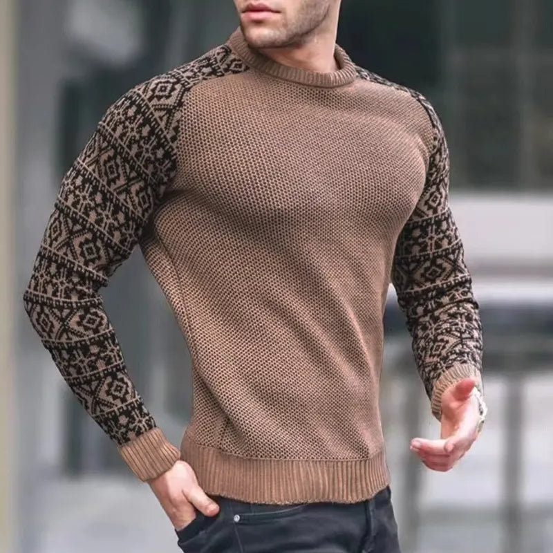 Herren Strickpullover – Rundhals – Gemustertes Ärmel-Design – Komfortabler Passform