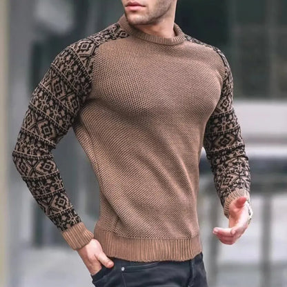 Herren Strickpullover – Rundhals – Gemustertes Ärmel-Design – Komfortabler Passform