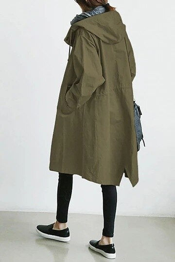 Damen Trenchcoat – Leichter Wasserabweisender Stoff – Mit Kapuze – Lockere Passform