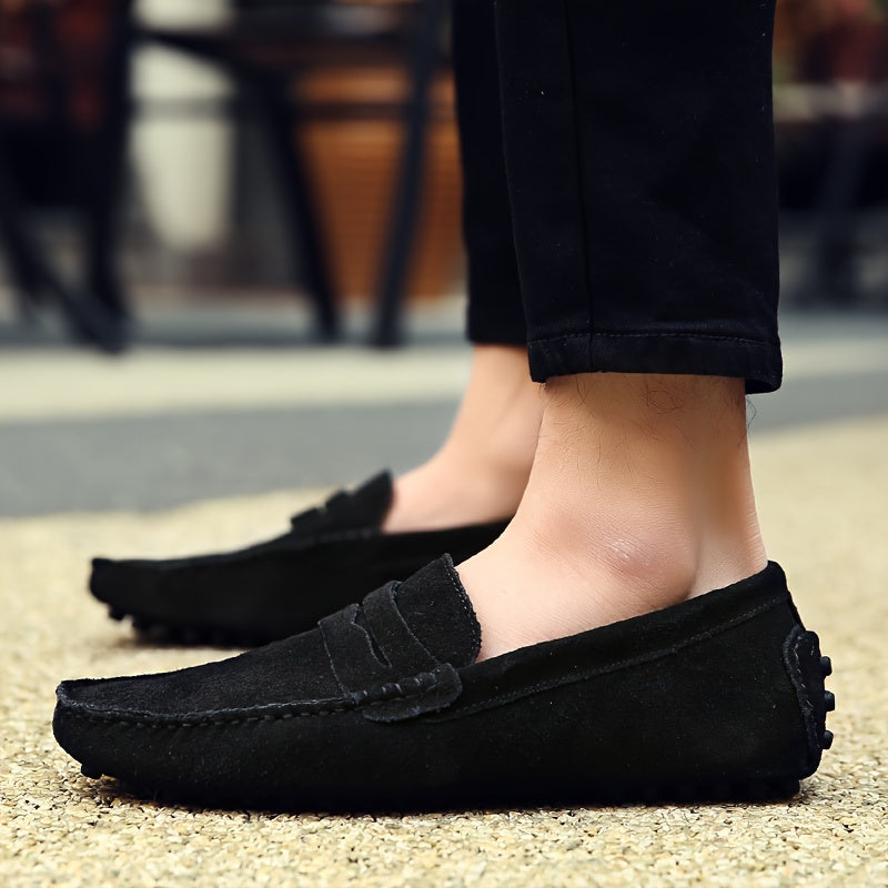 Dunkelblaue Herren-Loafers aus Leder mit Zierstreifen