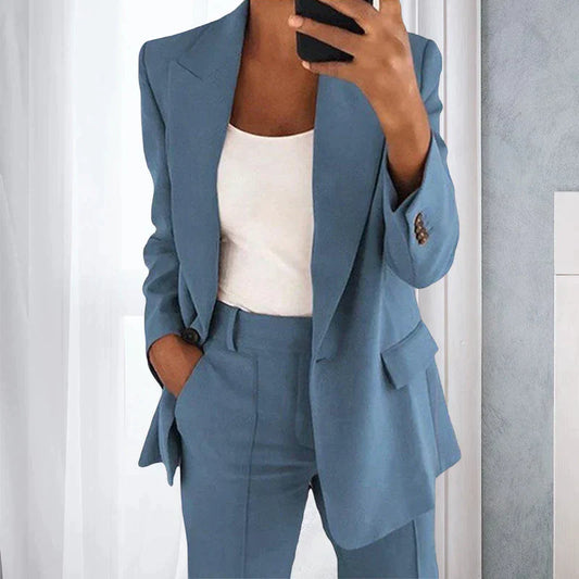 Eleganter Sommer-Blazer mit Hose im Set – Business-Look, atmungsaktiv, Slim-Fit