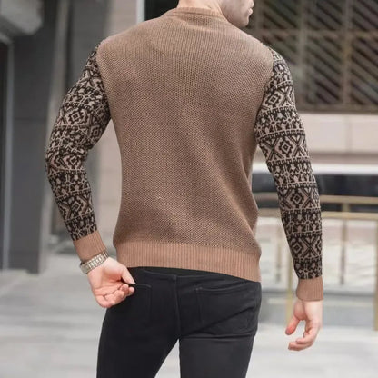 Herren Strickpullover – Rundhals – Gemustertes Ärmel-Design – Komfortabler Passform