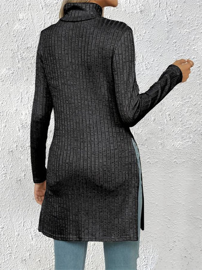 Damen Rollkragenpullover – Geripptes Strickdesign – Figurbetonte Passform – Lange Länge