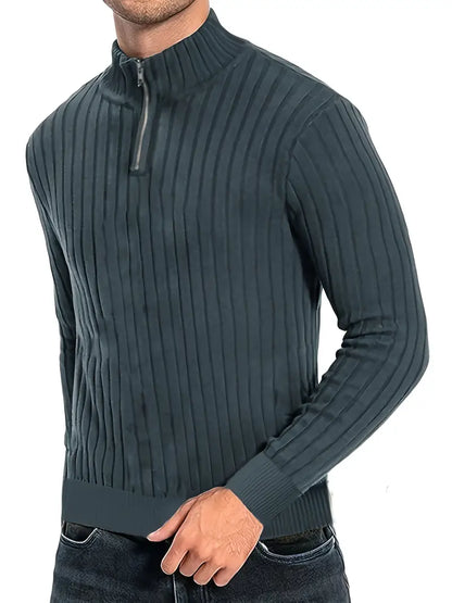 Herren Pullover – Slim Fit – Halber Reißverschluss – Gerippte Struktur – Langarm