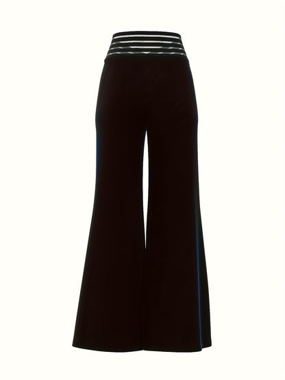 Damen Weite Hose – Hohe Taille – Überkreuztes Bunddetail – Elegante Fließende Passform