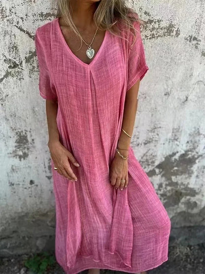 Damen Sommerkleid Kurzarm Klassisch Leicht Baumwolle Mix