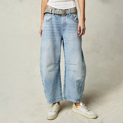 Damen Jeans - High Waist - Weites Bein - Lockerer Oversized Fit - Lässiger Denim