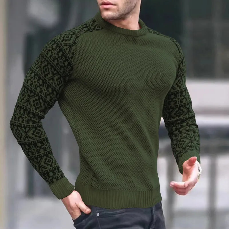 Herren Strickpullover – Rundhals – Gemustertes Ärmel-Design – Komfortabler Passform