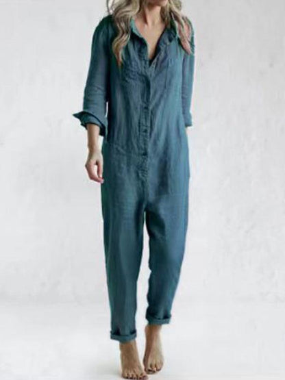 Damen Jumpsuit mit Knöpfen und Taschen aus Baumwolle