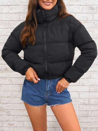 Damen Steppjacke – Gepolstert & Warm – Hoher Kragen – Lockerer Schnitt – Reißverschluss