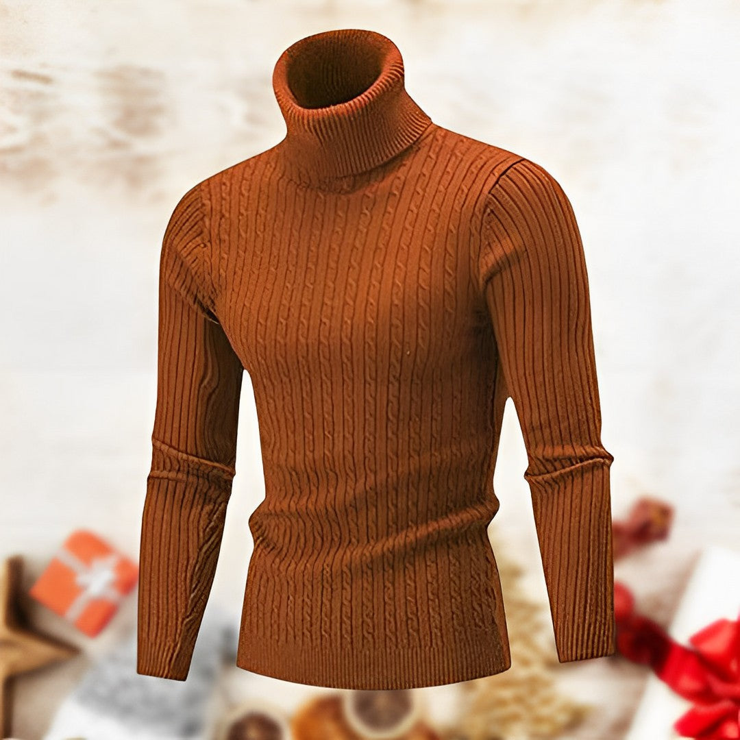 Herren Rollkragenpullover – Geripptes Strickmuster – Figurbetont – Langarm – Warm & Elegant