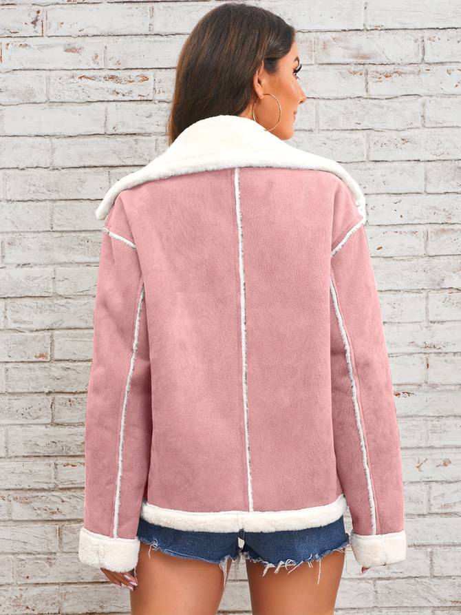 Damen Shearling-Mantel – Doppelreihig – Plüschkragen – Strukturierte Passform – Elegant