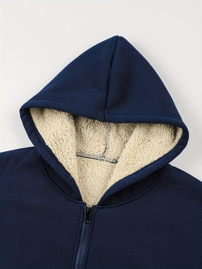 Lässiger fleece-kapuzenpullover mit reißverschluss für herren in übergröße