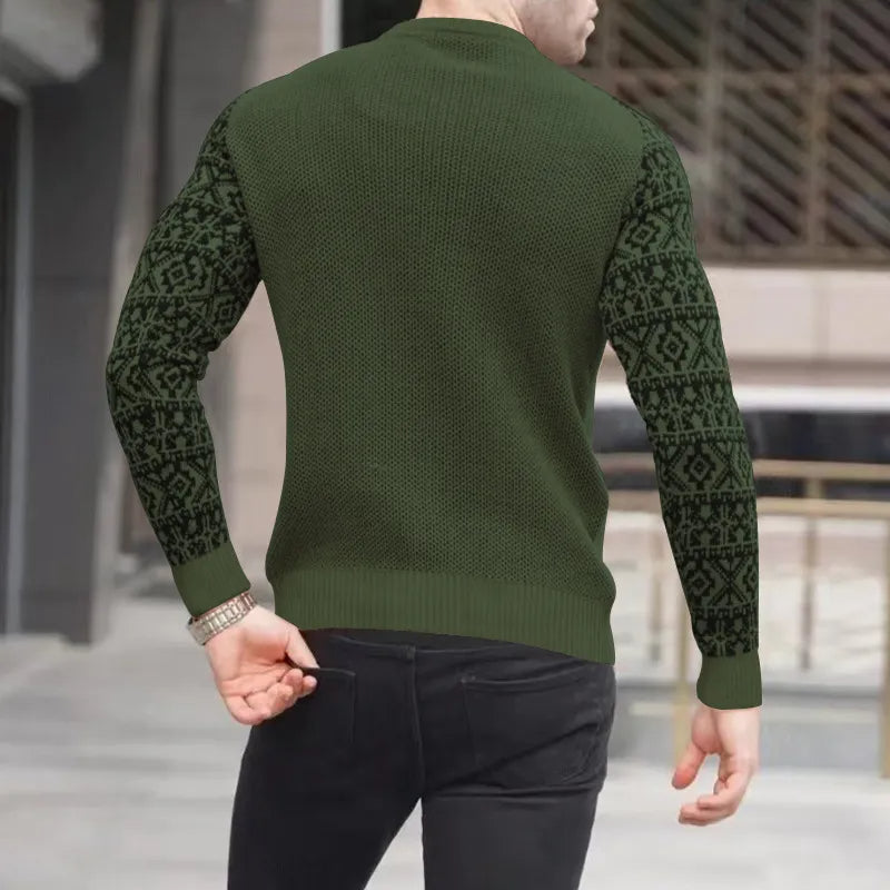 Herren Strickpullover – Rundhals – Gemustertes Ärmel-Design – Komfortabler Passform