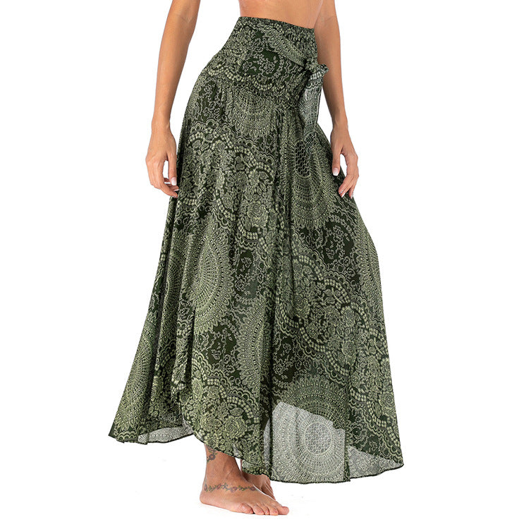 Damen Maxi Rock – Boho Stil – High-Low Schnitt – Elastischer Bund mit Kordelzug