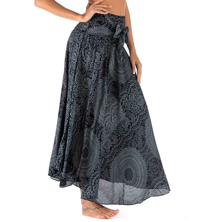 Damen Maxi Rock – Boho Stil – High-Low Schnitt – Elastischer Bund mit Kordelzug