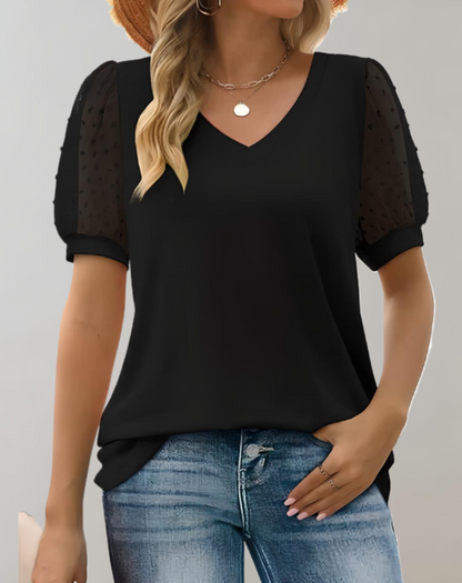 Damen Casual Top mit Puffärmeln aus Baumwollmischung