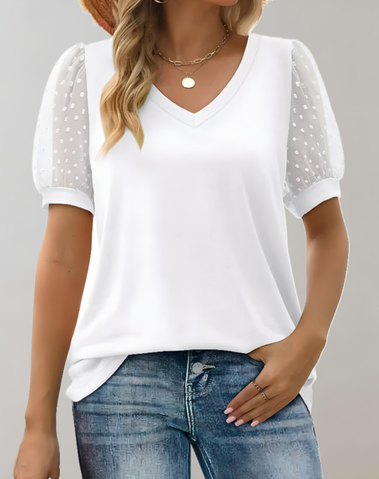 Damen Casual Top mit Puffärmeln aus Baumwollmischung