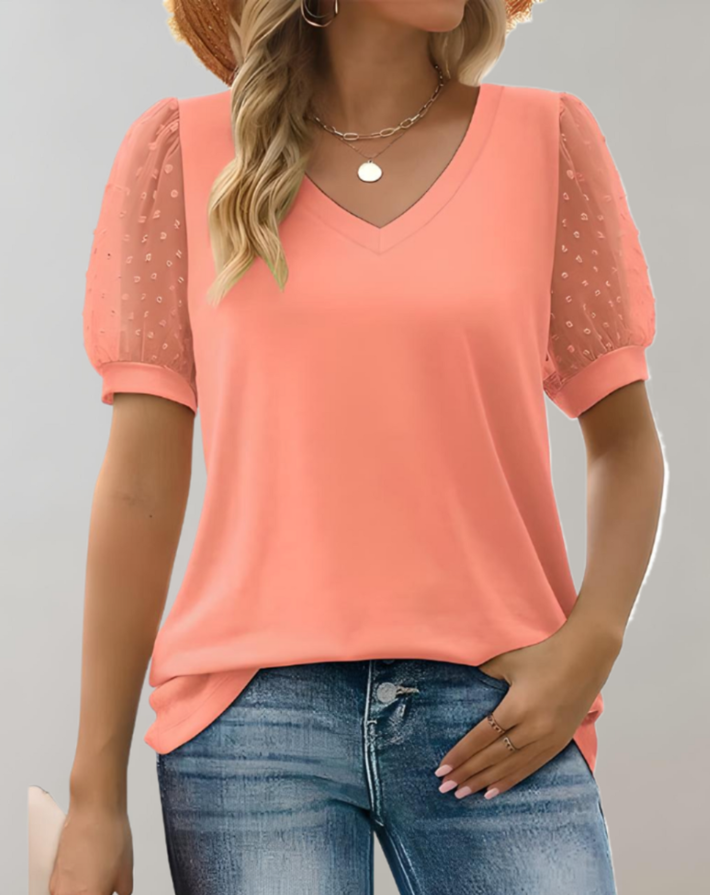 Damen Casual Top mit Puffärmeln aus Baumwollmischung