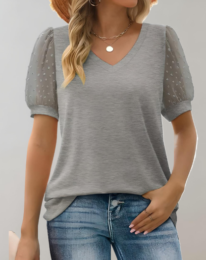 Damen Casual Top mit Puffärmeln aus Baumwollmischung