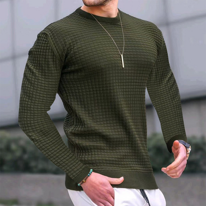 Herren Strickpullover – Waffelstrick – Rundhals – Taillierter Schnitt – Langarm