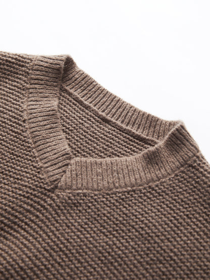 Damen Strickpullover – Gestrickte V-Neck – Kurz Geschnitten – Lockerer Sitz – Lange Ärmel