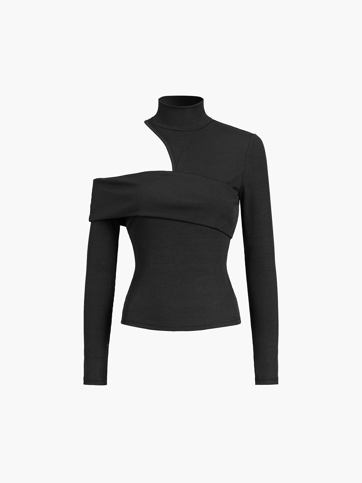 Damen Asymmetrisches Rib-Strick Top – Schulterfrei – Cut-Out – Figurbetont – Langarm