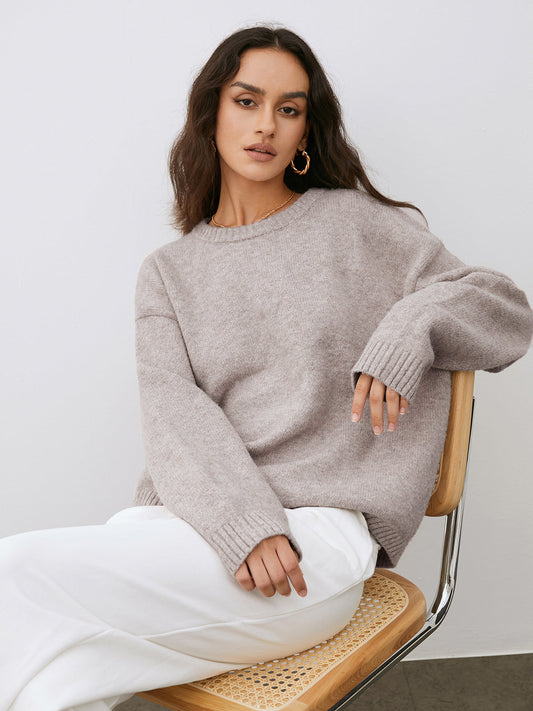 Damen Strickpullover – Oversized Passform – Weicher Grobstrick – Rundhalsausschnitt