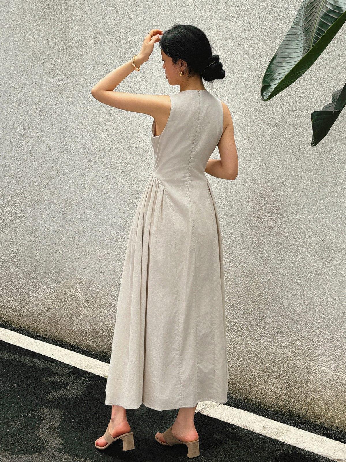 Elegantes Damen-Maxikleid mit Schlitz und Schlüsselloch-Ausschnitt