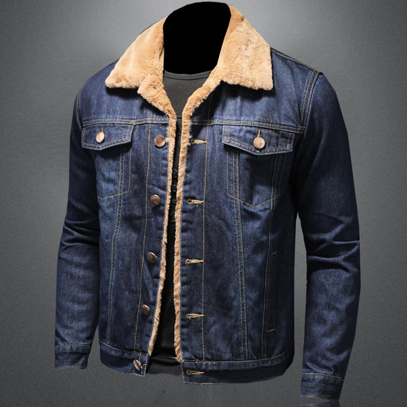 Herren Denim Jacke – Regular Fit – Faux Shearling Kragen – Knopfverschluss – Vintage Look