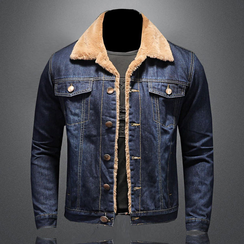 Herren Denim Jacke – Regular Fit – Faux Shearling Kragen – Knopfverschluss – Vintage Look