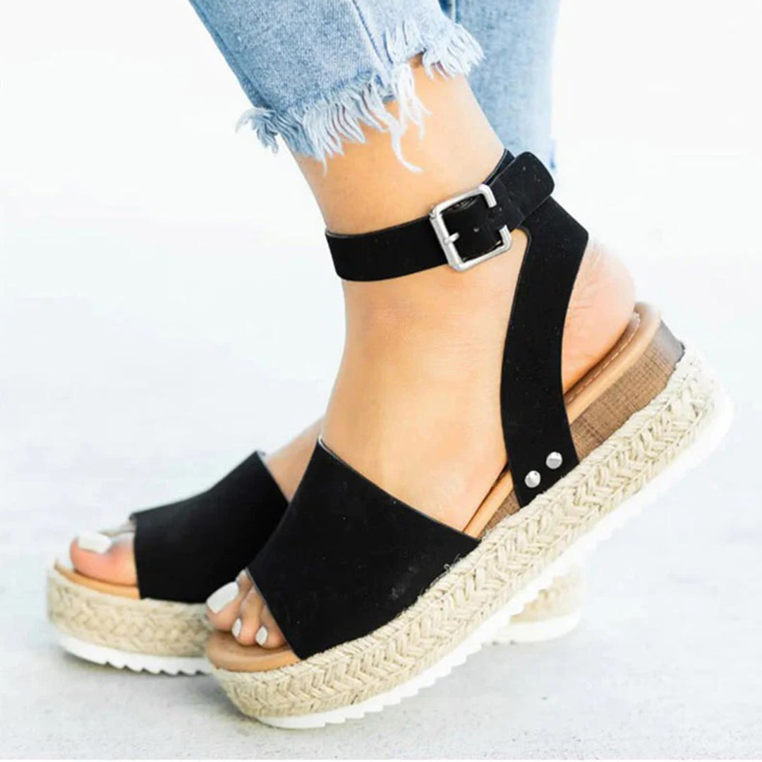 Damen Espadrille Sandalen – Plattformsohle – Verstellbarer Knöchelriemen – Offene Zehen