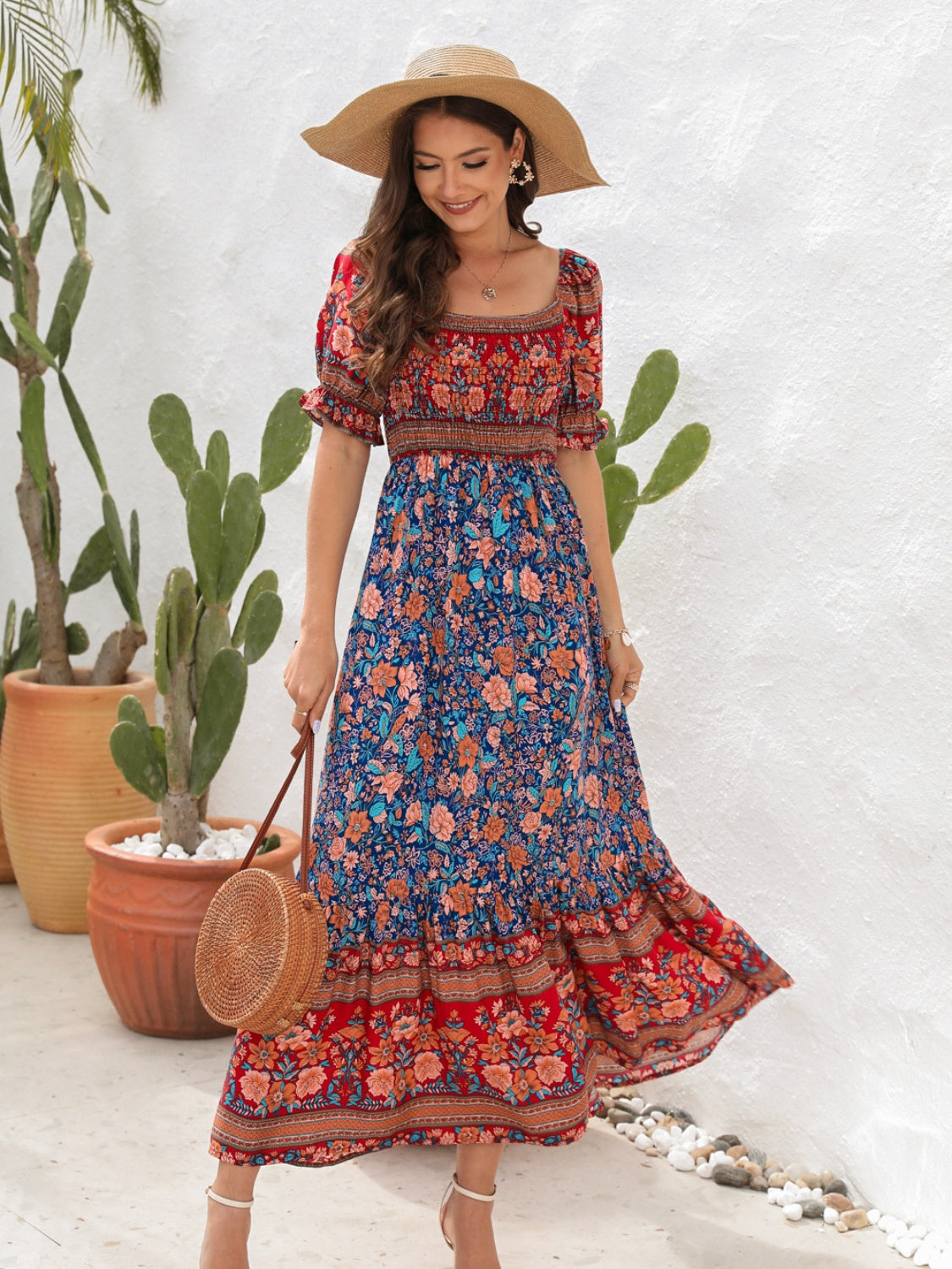 Maxikleid Blumenmuster | Boho-Stil Kleid