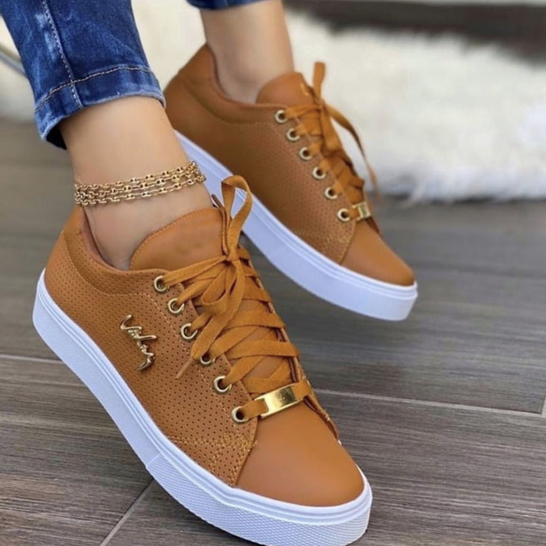 Damen Sneakers - Atmungsaktiv - Faux Leder - Rutschfeste Sohle - Schnürverschluss