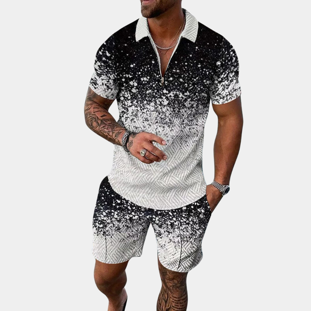 Herren Zweiteiler Set – Atmungsaktives Polo Shirt mit Reißverschluss & Shorts