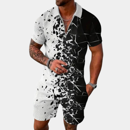 Herren Zweiteiler Set – Atmungsaktives Polo Shirt mit Reißverschluss & Shorts