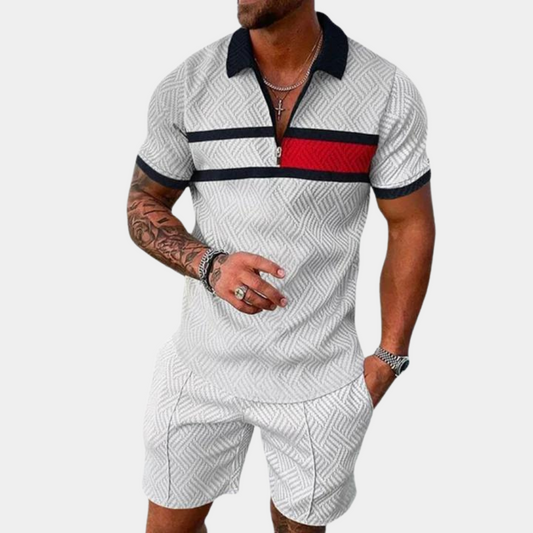 Herren Zweiteiler Set – Atmungsaktives Polo Shirt mit Reißverschluss & Shorts