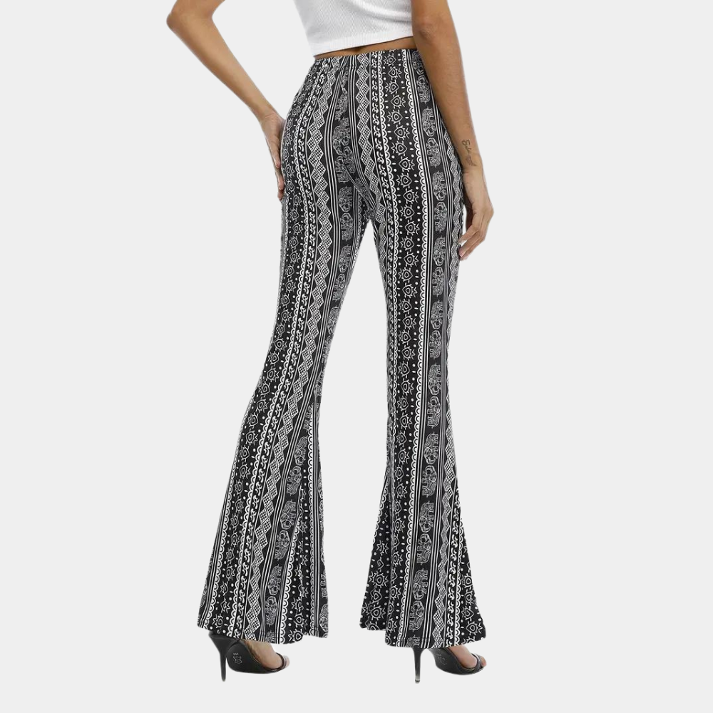 Damen Schlaghose – High Waist – Weites Bein – Boho Muster – Stretch Komfort