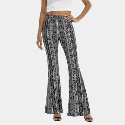 Damen Schlaghose – High Waist – Weites Bein – Boho Muster – Stretch Komfort