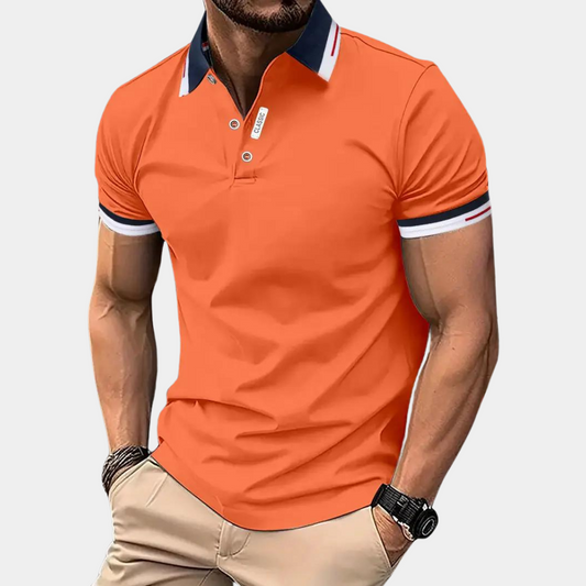 Herren Poloshirt – Slim Fit – Kurzarm mit Kontrastkragen – Knopfleiste Atmungsaktiv