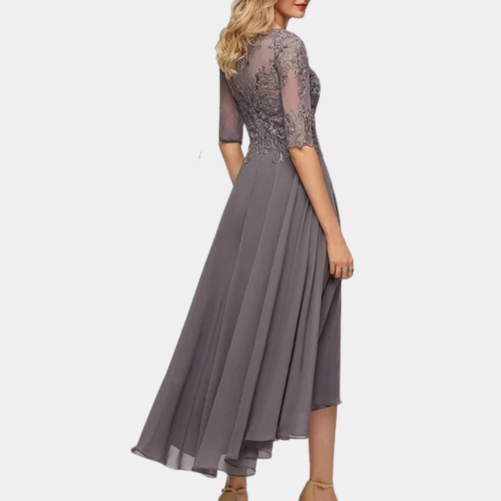 Damen Abendkleid – A-Linie – Elegante Spitze – High-Low Schnitt – Fließender Stoff