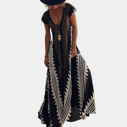 Boho Maxi Kleid für Damen mit geometrischem Muster