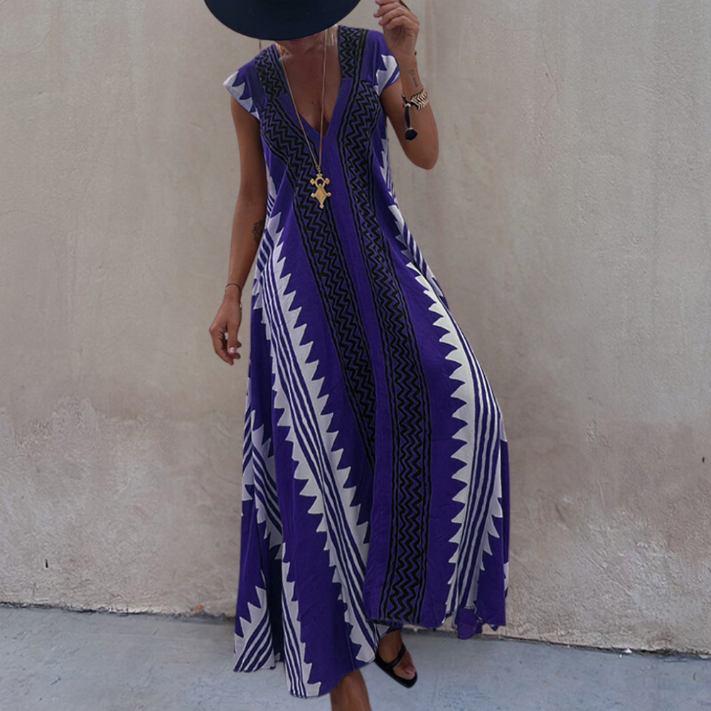 Boho Maxi Kleid für Damen mit geometrischem Muster