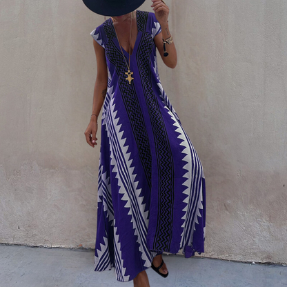 Boho Maxi Kleid für Damen mit geometrischem Muster