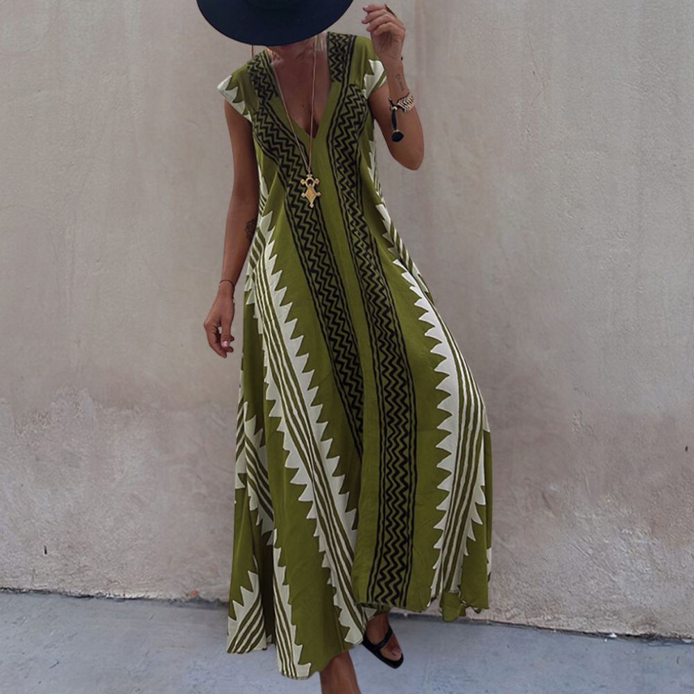 Boho Maxi Kleid für Damen mit geometrischem Muster