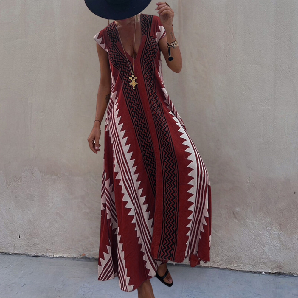 Boho Maxi Kleid für Damen mit geometrischem Muster