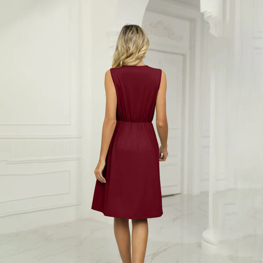 Damen Kleid – Ärmellos V-Ausschnitt – Spitze Elegant – Elastische Taille Fließend