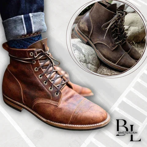 Herren Leder Schnürboots – Cap Toe – Robuste Sohle – Knöchelhoch – Vintage Look