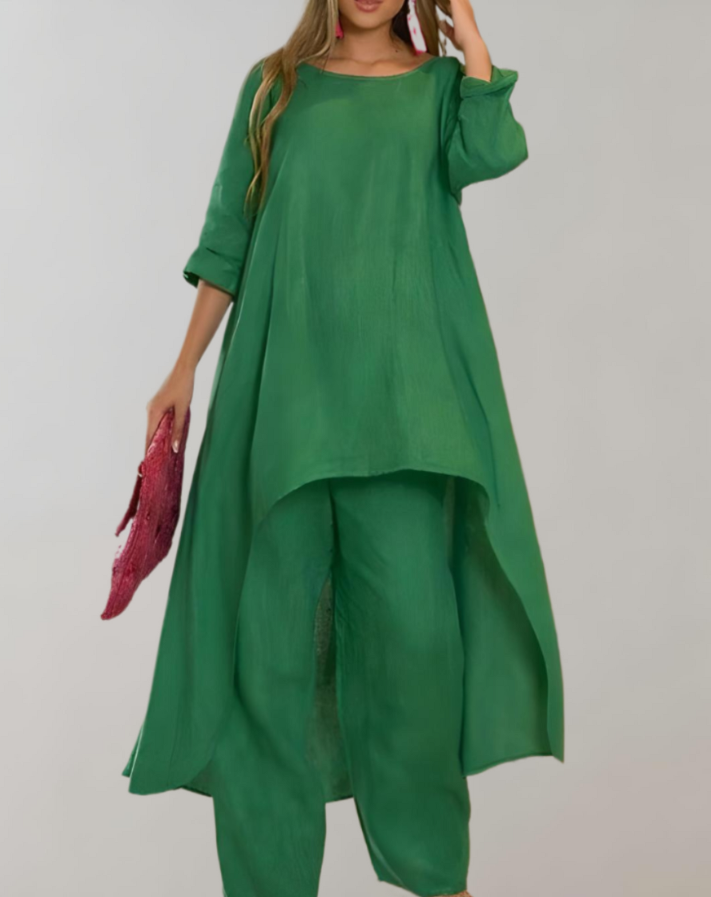 2-teiliges Set aus asymmetrischer Tunika-Kleid und Hose